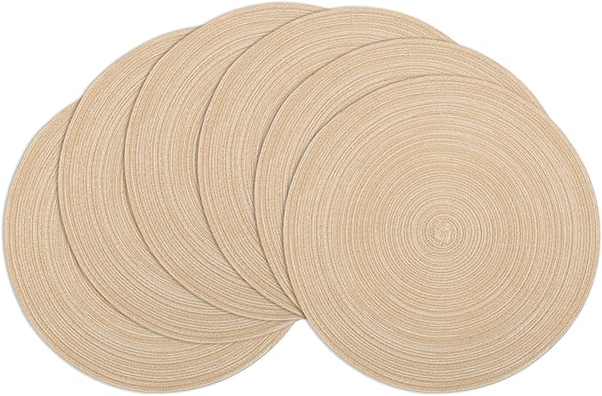 Winknowl Round Braided Placemats Set of 6 Washable Woven Heat Resistant Table Mats for Kitchen Dining Tables 15 inch Round Place Mats (Beige,6)