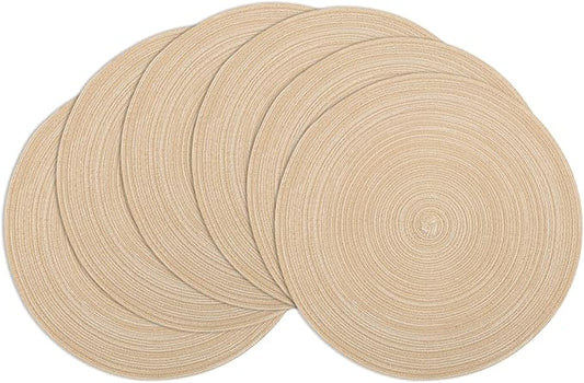 Winknowl Round Braided Placemats Set of 6 Washable Woven Heat Resistant Table Mats for Kitchen Dining Tables 15 inch Round Place Mats (Beige,6)