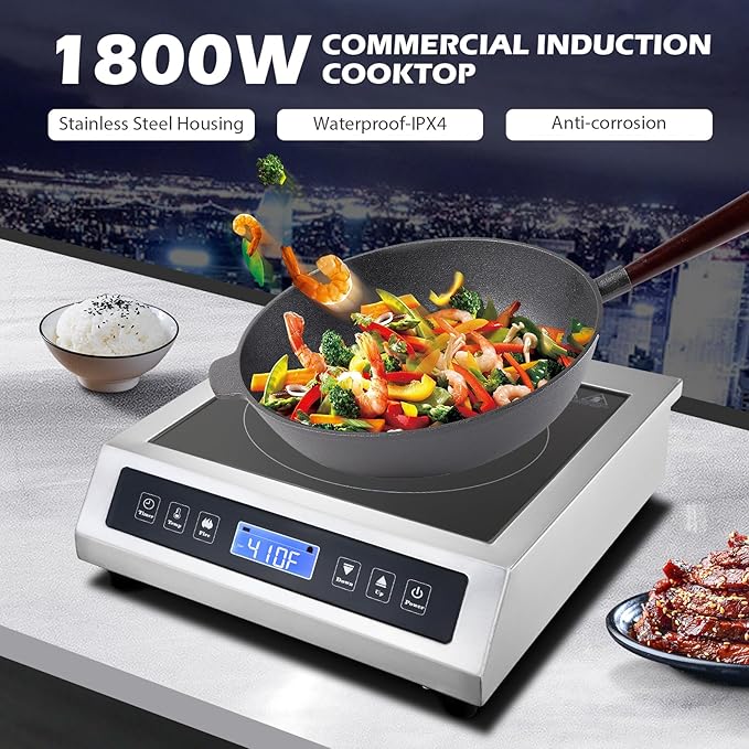 Commercial Induction Cooktop, Portable Electric Countertop Burner with Sensor Touch and LCD Screen(1800W/120V),Commercial Grade Induction cooker for Hotel Restaurant School