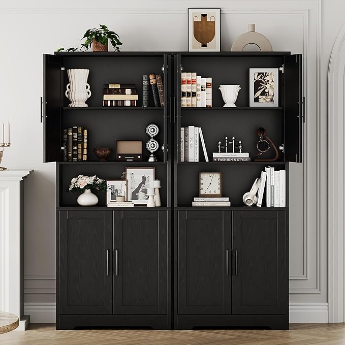 70" Tall White Pantry Cabinet with Doors, Freestanding Storage Cabinet with Adjustable Shelves for Kitchen, Dining Room, Bathroom, Living Room,Black
