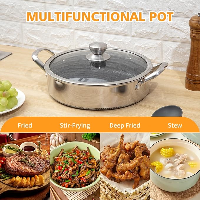 Saute Pan,10 Inch Nonstick Deep Frying Pan,316L Stainless Steel Saut챕 Pan with Lid,Induction Cooking Pan,PFOA Free Cookware,Dishwasher & Oven Safe
