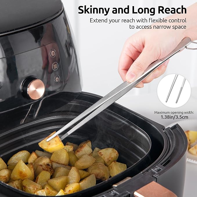 U-Taste 10in Kitchen Cooking Tweezer: 18/8 Stainless Steel Food-Grade Metal Food Tong, Seamless-Welding, Sturdy, Flexible and Non-Slip for Pasta Salad Serving, Grilling, Frying, Baking (Pointed Tip)