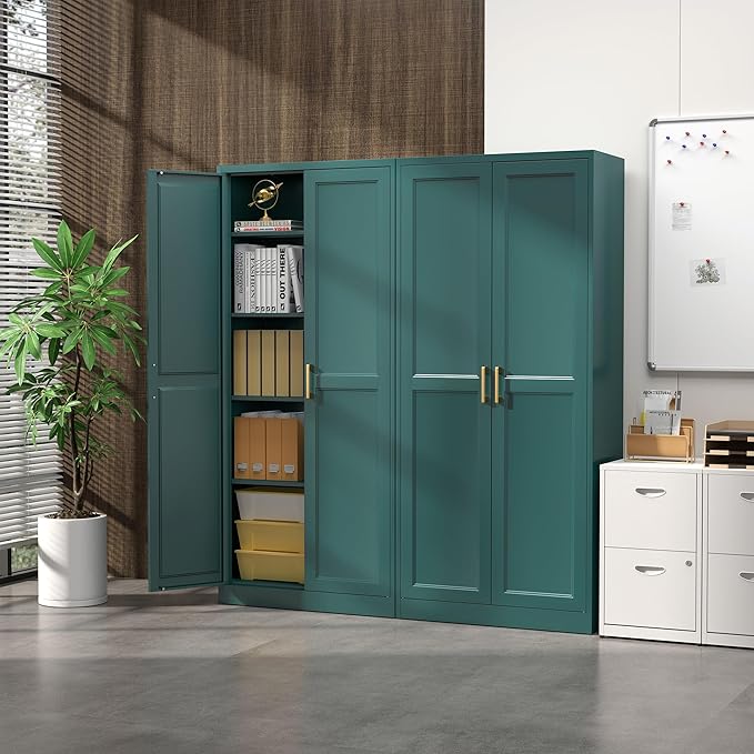 Kitchen Pantry Cabinet,71?쒰reen Metal Pantry Storage Cabinets with Doors and 4 Adjustable Shelves,Kitchen Cabinet with 2 Gold Handles,Tall Cabinet for Livingroom, Bathroom