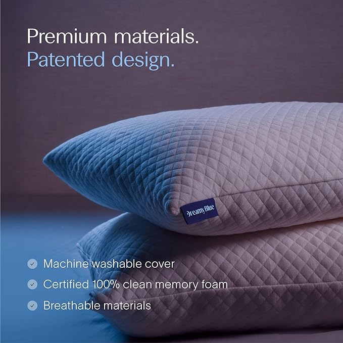 DreamyBlue Signature Pillow w/Adjustable Loft ??Shredded Memory Foam Fill ??Neutral Alignment for Side, Back, and Stomach Sleepers ??Washable Bamboo Rayon Cover ??CertiPUR-US Certified Foam (Queen)