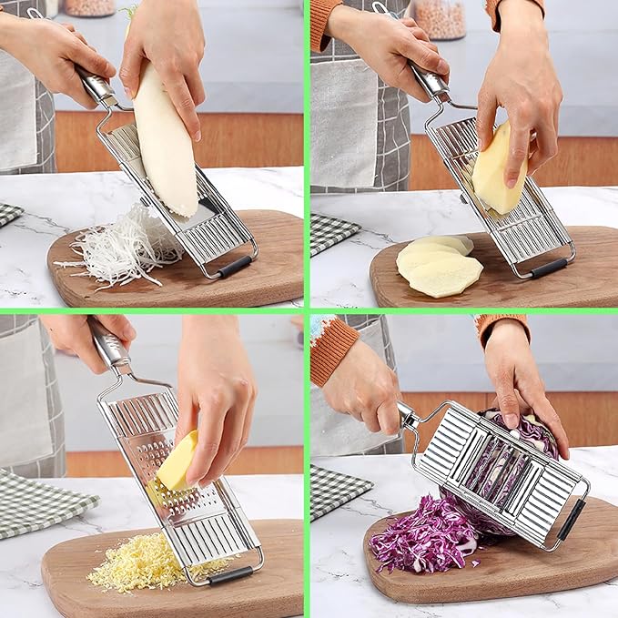 Suuker 4 in 1 Vegetable Cutter with Cheese Grater, Carrot Grater, Cabbage Shredder, Stainless Steel Mandoline Slicer for Kitchen