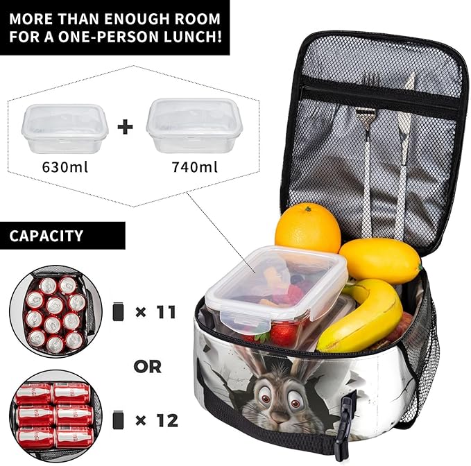 VANZEV Insulated Lunch Box for Women Men, Bunny Theme Lunch Box Reusable Portable Lunch Bag Cooler Tote Waterproof Lunch Container for Office Picnic Work Travel