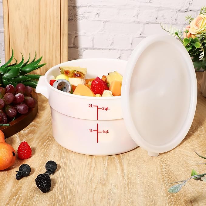 Hushee 4 Pcs Commercial Food Storage Containers Round PP Food Storage Containers with Lids for Pantry Translucent Plastic Tubs with Lids for Storage Food Safe Bucket with Scales and Handles (2 Quart)