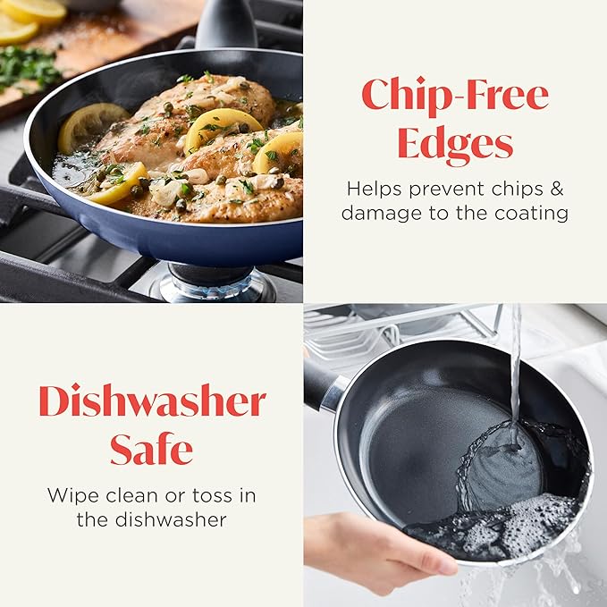 Deco 9.5??Nonstick Frying Pan Skillet, Made in Italy, Diamond Ceramic PFAS-Free, Dishwasher & Metal Utensil Safe, Durable Gloss Enamel Finish, Stay-Cool Handle, High Walls-Extra Room, Blue