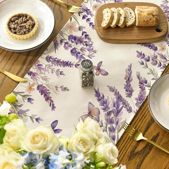 ZCHOMI Purple Lavender Butterfly Table Runner 13x72 Inch Spring Summer Seasonal Kitchen Dinning Table Decoration for Indoor Outdoor Home Party D챕cor