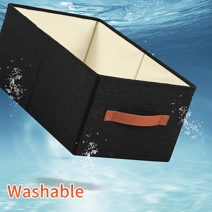 linen closet organizers and storage, 3 Pack Large Storage Baskets, Washable, Clothing Storage Bins with Handle, Closet Organizer for Storage Sweater,Sheets (Black, 18쩍"x13쩍"x8쩍")