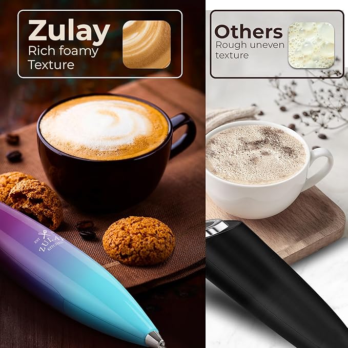 Zulay Kitchen Patented Tornado Triple Whisk Milk Frother with 4 Duracell Batteries ??Handheld Foam Maker for Coffee, Lattes, Matcha & Hot Chocolate ??Rich, Creamy Froth in Seconds