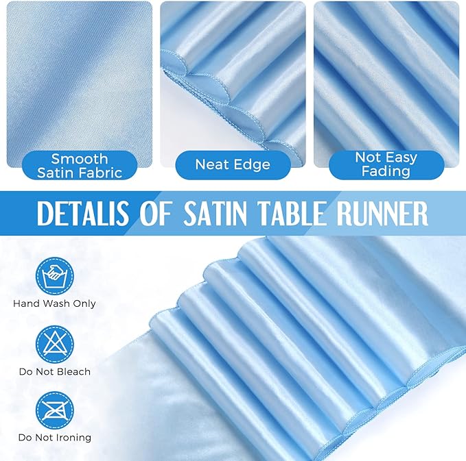 Tudomro 12 Pcs White and Light Blue Disposable Plastic Tablecloths and Satin Table Runner Set 54x108 Inch Tablecloth 12x108 Inch Table Runners for New Year Wedding Birthday Baby Shower Graduation