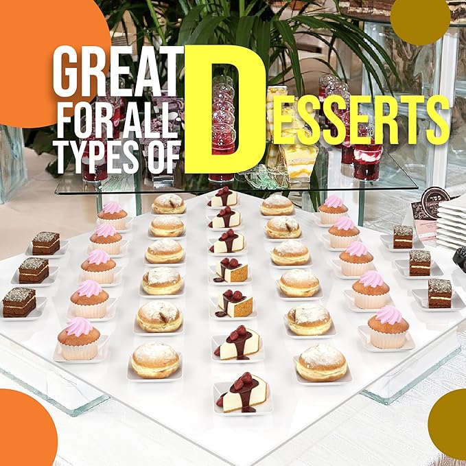 Exquisite Tiny Mini Dessert Plates Disposable Appetizer Plates - 480 Pack 2.4 In. x 2.4 In. White Dessert Plates - Small Plastic Disposable Dessert Plates are BPA Free - Wedding Dessert Plates
