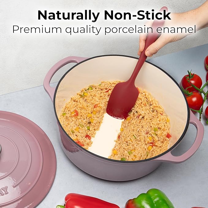 Zulay Kitchen 6 Quart Enameled Cast Iron Dutch Oven Pot with Lid ??Premium Durability & Oven Safe up to 500째F ??Heavy Duty Cookware Perfect for Bread Baking, Stews, Braising & Roasting ??Pink