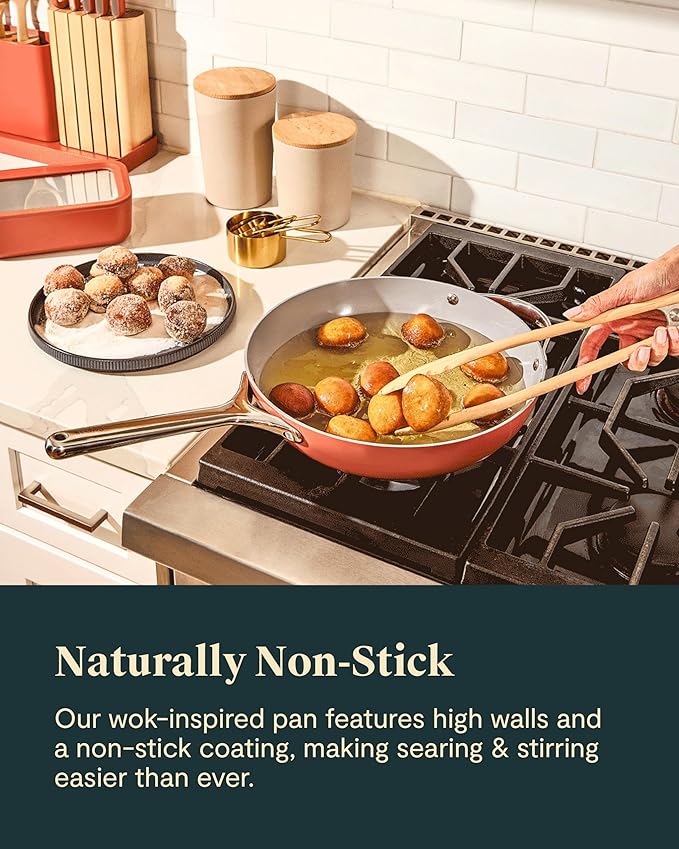 Caraway Non-Stick Stir Fry Pan - 12??Wok-Inspired Pan - Free From Forever Chemicals - High-Sloped Walls - Stainless Steel Handles - White