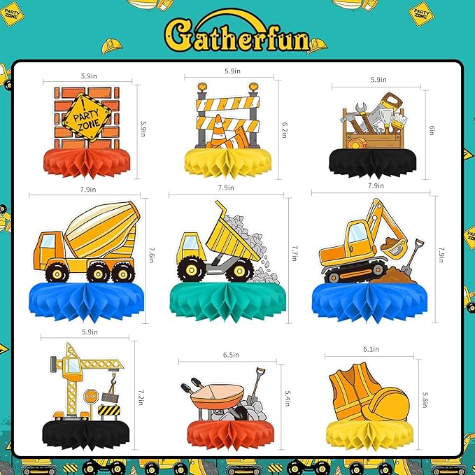 Construction Birthday Party Supplies - Construction Themed Honeycomb Centerpiece 竊똖able Decorations Construction Themed Birthday Party Decorations