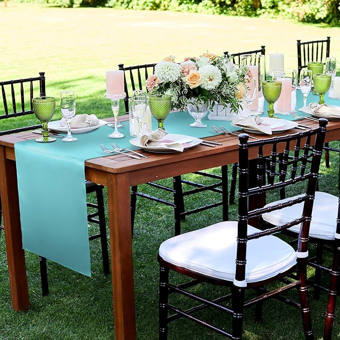 Bencailor 24 Pcs Light Blue Satin Table Runner Bulk 12 x 108 Inches Long Table Runners Bright Smooth Fabric Tablecloth for Wedding Banquet Birthday Valentines St Patrick's Day Party Decorations