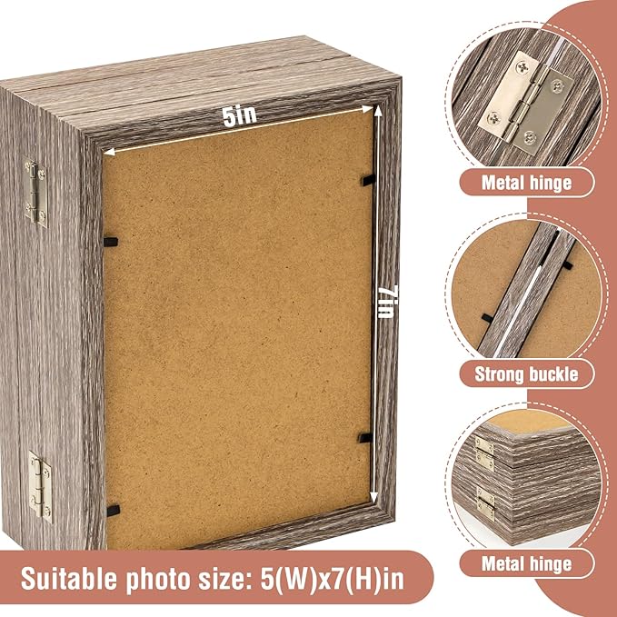 5x7 Four Picture Frame 4 Hinged Photo Frame with 4 Openings, Natural Wood Foldable Photo Frame with High Definition Acrylic for Birthday Father's Day Christmas Gift, Rustic Desk Family Picture Collage, Gray