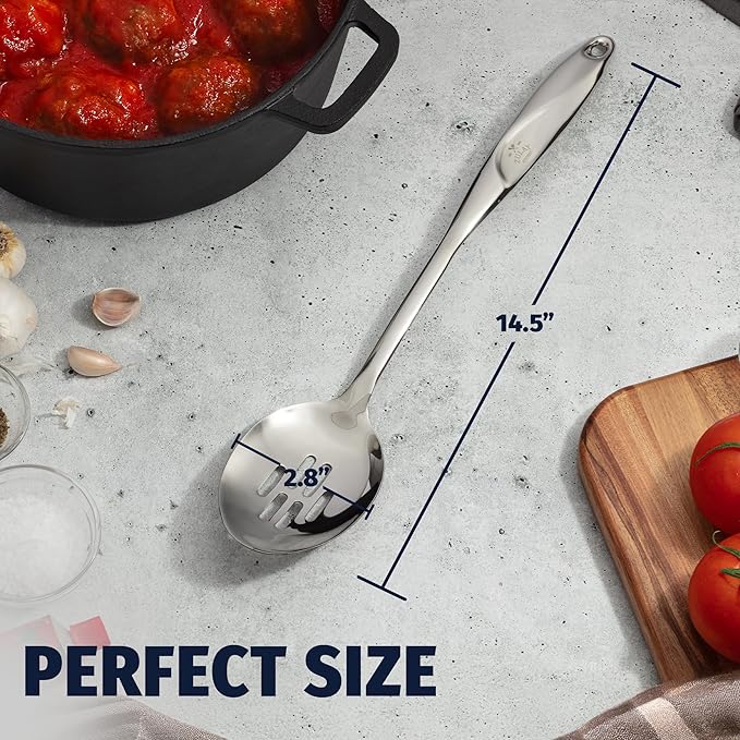 Zulay Kitchen Stainless Steel Slotted Spoon - 15??Large Cooking & Serving Spoon with Ergonomic Handle - Durable, Rust-Proof, Heat-Resistant & Dishwasher Safe Kitchen Utensil for Cooking and Buffets
