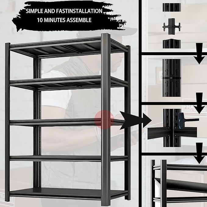 Storage Shelving Unit Adjustable Heavy Duty Garage Shelves Metal Organizer Utility Rack for Kitchen Pantry Basement Pantry Warehouse Laundry Black 2750LBS 72" H x 35" W x 15.8" D 5-Tier