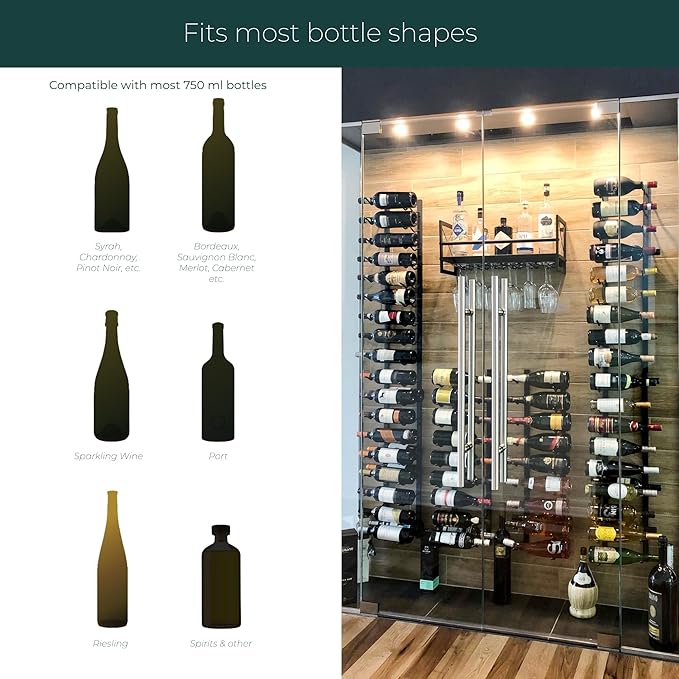 Y-Furniture The Rack Co. Wall Series - 9 Bottles Wall Mounted Wine Rack, Wine Storage with Label View (Steel, Satin Finish)