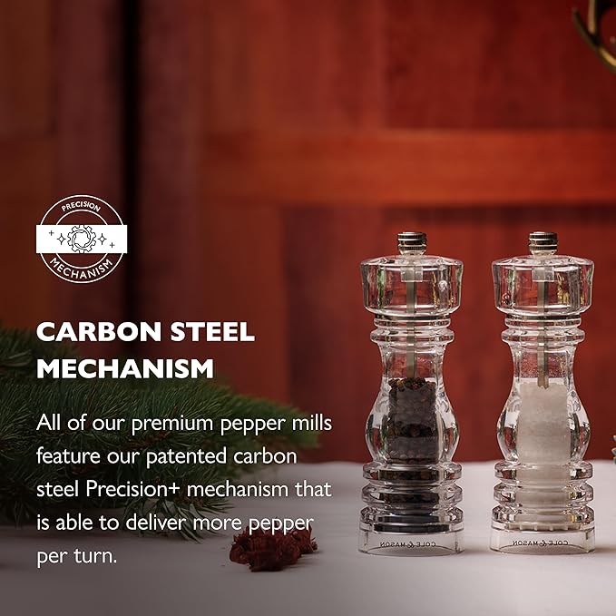 Cole & Mason London Refillable Spice Mill - Kitchen & Home Accessory - Table Black Pepper Grinder - Pepper Mill with Carbon Steel Mechanism - 7", Acrylic