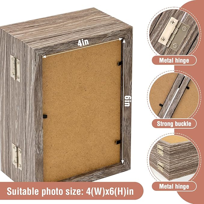 4x6 Four Picture Frame 4 Hinged Photo Frame with 4 Openings, Natural Wood Foldable Photo Frame with High Definition Acrylic for Birthday Father's Day Christmas Gift, Rustic Desk Family Picture Collage, Gray