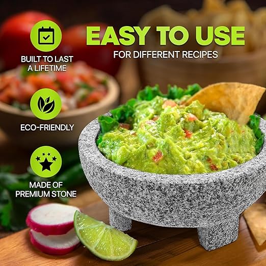 2 Sets Umien??Granite Mortar and Pestle Set - 100% Granite - 3.5-Cups - 8-Inch ??Avocado Tool Included ??Natural Stone Molcajete for Spices, Pestos, & Guacamole (Grey) - Stone Grinder - Guacamole