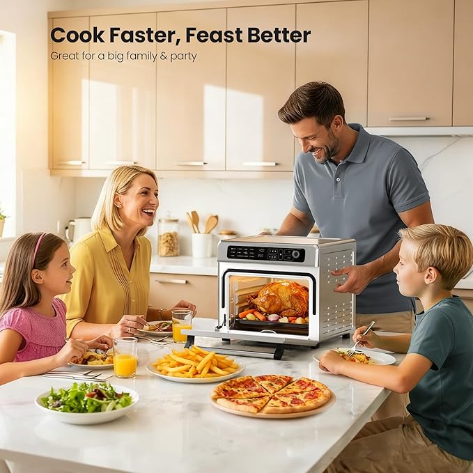 Kismile 25QT Air Fryer Toaster Oven Combo, 12-in-1 Large Countertop Convection Airfryer Oven, 70??50?? Bake, Roast, Reheat, Broil, Fits 12??Pizza, Includes Full Accessories, Stainless Steel(Silver)