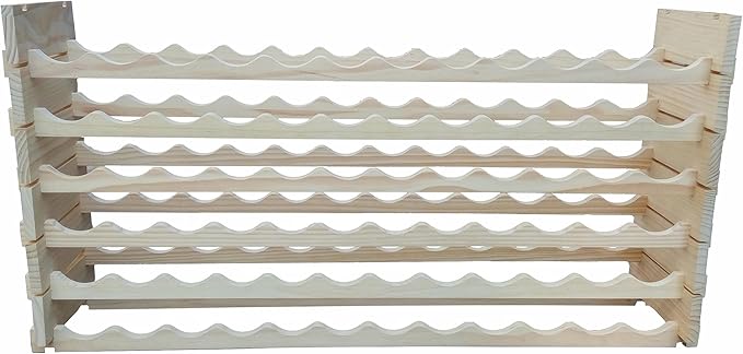 FixtureDisplays짰 51 X 12 X 26" Stackable Modular Wine Rack Stackable Storage Stand Display Shelves, Pine Wood, (72 Bottle Capacity, 6 Rows x 12) 16931-NPF