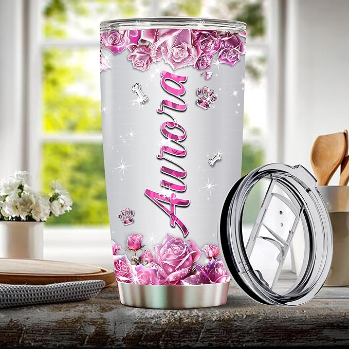 WONWIX Personalized Pitbull Gifts for Women Insulated Stainless Steel Coffee Mug Tumbler Water Bottle for Pitbulls Owners, Lovers, Wife, Daughter, Christmas, Birthday, Mother's Day, Valentine