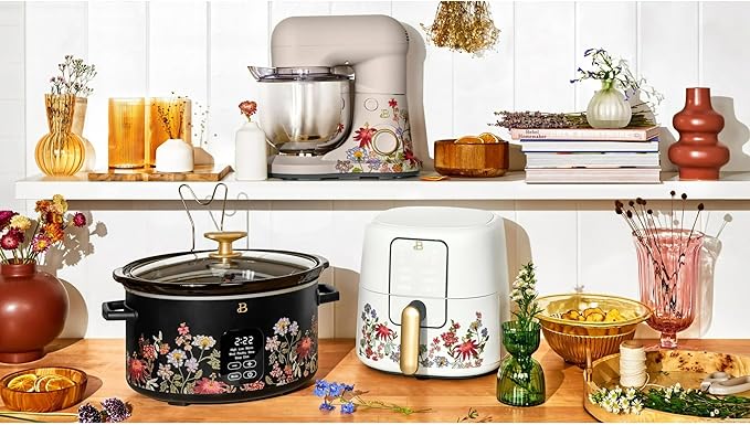 Beautiful 6 Quart Programmable Slow Cooker, 5 Cooking Presets, Digital Countdown Timer, Dishwasher Safe Parts by Drew Barrymore (Wildflower White Icing)