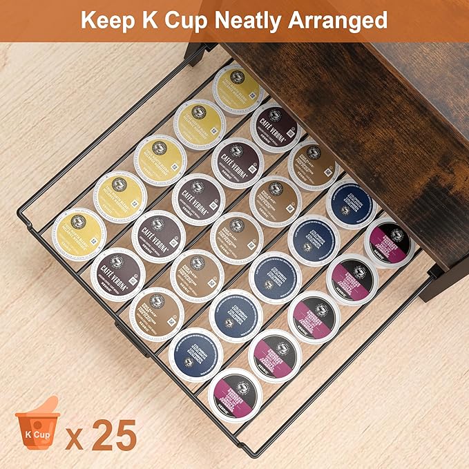 Coffee-Bar-Organizer With 25 K Cup & 12 Mup Holder, 3-Tier Kitchen Countertop Organizer For Coffee Station, Coffee Bar Shelf For Counter