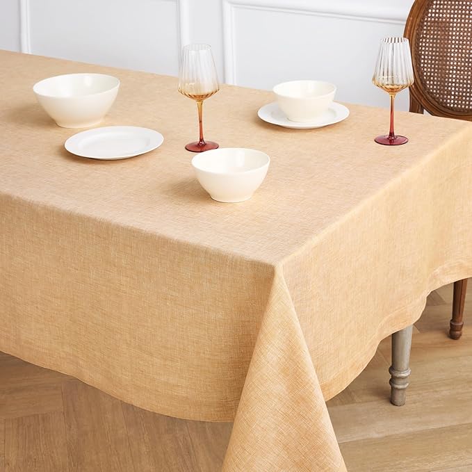 Solino Home Linen Tablecloth 60 x 108 Inch - 100% Pure Linen Golden Nugget Table Cloth for Rectangle Tables - Athena, Machine Washable Tablecloth for Spring, Easter