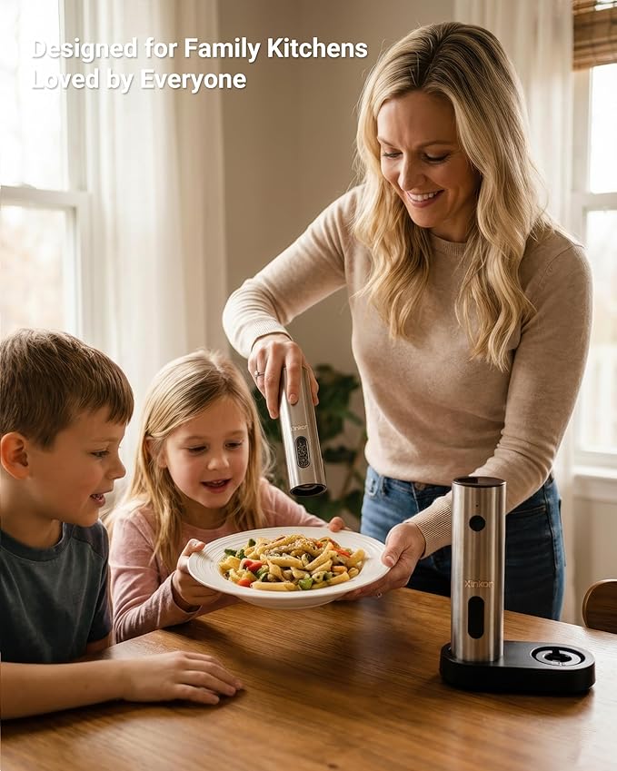Electric Salt and Pepper Grinder Set with USB-C Rechargeable Base, Large Capacity Stainless Steel Mills with Durable Ceramic Burr, Adjustable Coarseness, LED Light, Refillable, for Kitchen BBQ