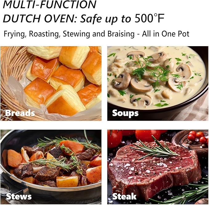 VINGLI 6QT Enameled Cast Iron Round Dutch Oven Pot with Lid, NonStick Casserole Pot with Dual Handles & Silicone GlovesRed, Oven Safe up to 500째F or on Stovetop, Dutch Oven for Bread Baking, White