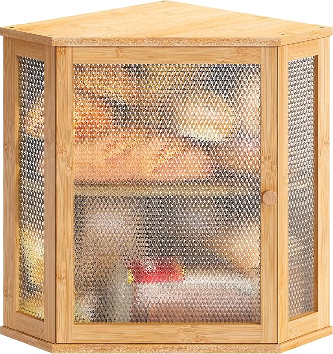 Corner Bread Box Kitchen Countertop Extra Large Capacity Farmhouse Bread Box, Corner Countertop Storage, Double Layer Bread Holder (Natural, Extra Large)