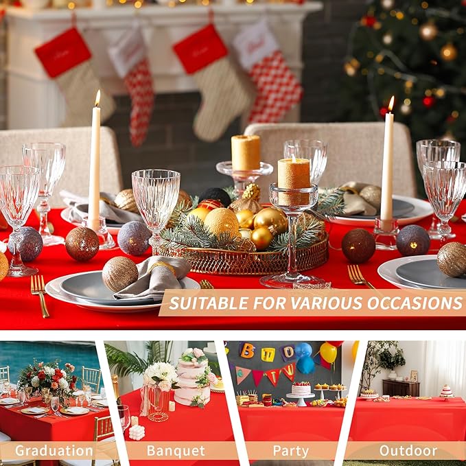 Fixwal 6FT Red Valentine's Day Table Cloth Rectangle Tables, 6 Pack Spandex Table Cloths for 6 Foot Rectangle Tables, Fitted Rectangular Stretch, Washable Patio Table Cover (72Lx30Wx30H Inch)