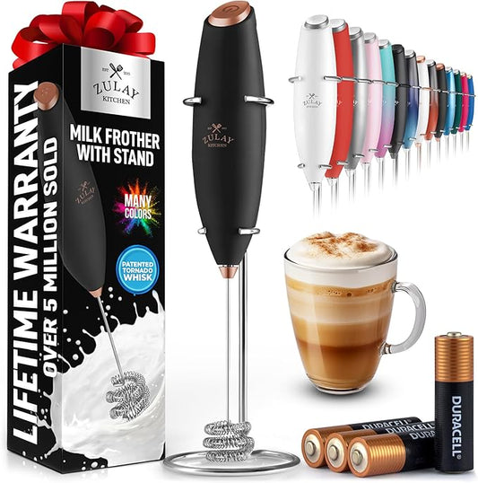 Zulay Kitchen Patented Tornado Triple Whisk Milk Frother with 4 Duracell Batteries ??Handheld Foam Maker for Coffee, Lattes, Matcha & Hot Chocolate ??Rich, Creamy Froth in Seconds