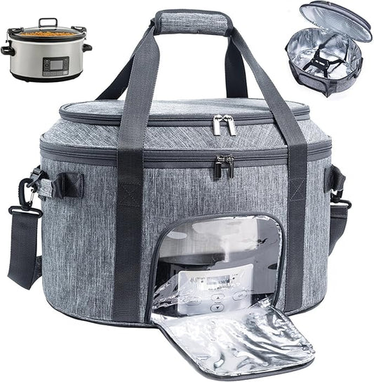 Double-Layer Slow Cooker Carrying Bag for 6-8 Quart CrockPot and Hamlton Beach Slowcooker, Travel Bag with Lid Fastener for Crock-pot, Portable Carrier with See-throught Window(BAG ONLY)