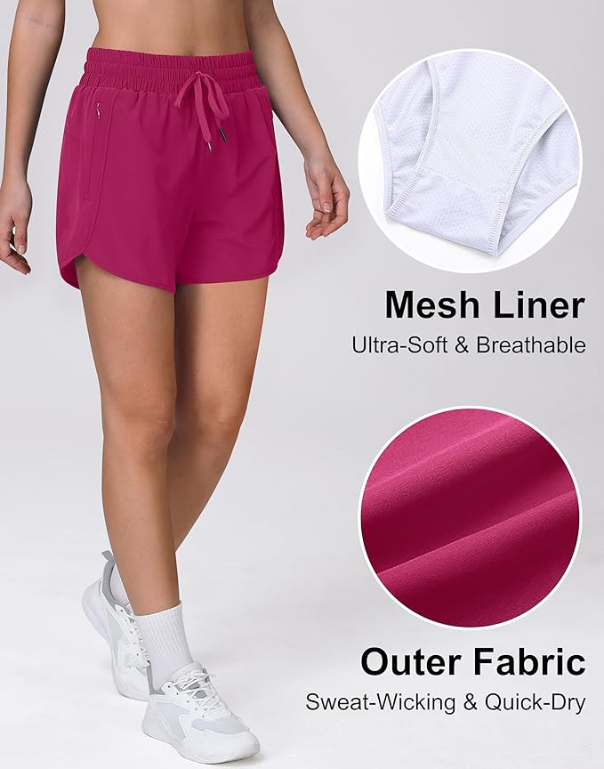 Women's 5" Running Shorts Quick Dry Sporty Athletic Gym Workout Shorts with Zipper Pockets Liner
