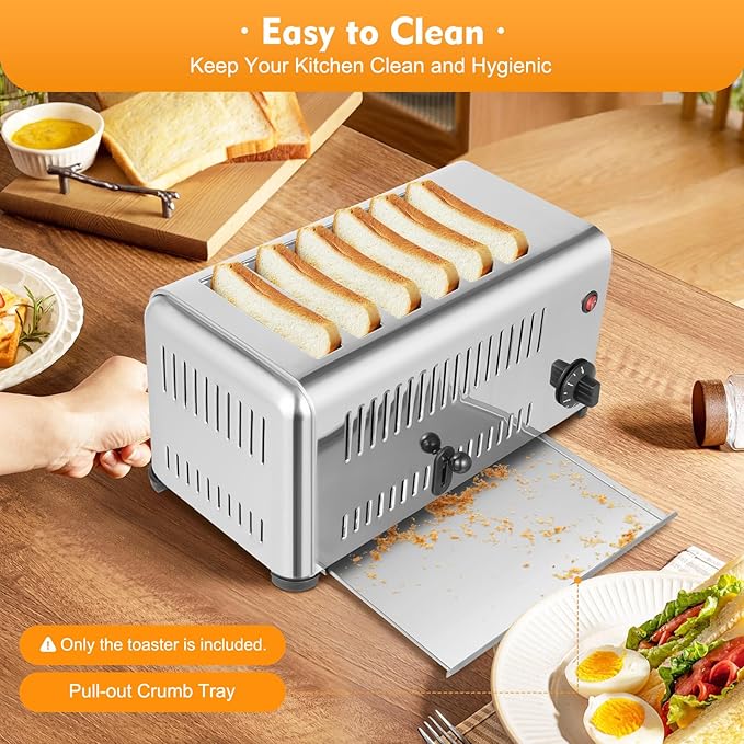 6 Slice Commercial Toaster, 1680W/110V Bread Oven with 2 Modes, Stainless Steel Toast Sandwiches Berad Baking Machine, for Household Kitchen Restaurant Bakery Dessert Store (16.1 * 8.7 * 8.5in)