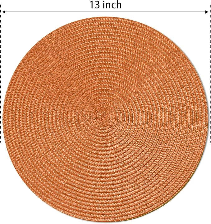 FunWheat Round Braided Placemats Set of 8 Place Mats for Dining Tables Woven Washable Non-Slip Table mats Small 13 inch(S Dark Orange, 8pcs)
