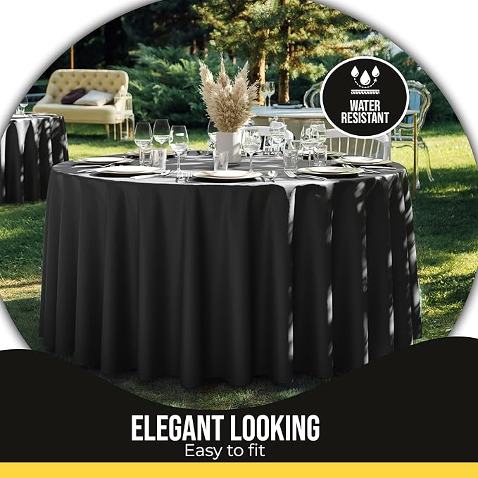 Party Solids 12-Pack Black Round Plastic Tablecloth Disposable ??Size: 108 Inches ??Round Plastic Table Cloths for Parties, Picnics & Formal Events
