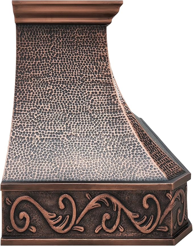CT Copper Tailor Copper Vent Hood Wall Mount,30'' W,36''H, 610 CFM Exhaust Fan,Stainless Steel Vent,LED Light,Dishwasher-Safe Baffle Filters,Heavy Hammered-Medium Patina,VH3A