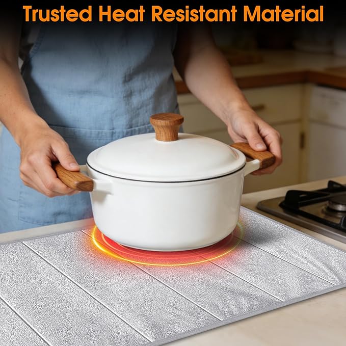HoYiXi Heat Resistant Mat for Food Warming Mat-35횞15.5 Inch Oilproof Foldable Table Protector, 50% Heat Block Pad for Hot Cookware, Air Fryer, Kitchen Counter (No Food Warming Mat Included)