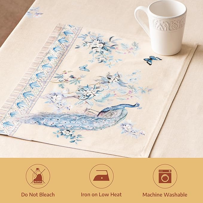 Maison d' Hermine Placemats 100% Combed Cotton Premium Set of 4 Decorative Table Cloth Placemat, Dining, Holidays, Buffet Party - Peacock Utopia - Sandy Beach (13 Inch x 19 Inch)