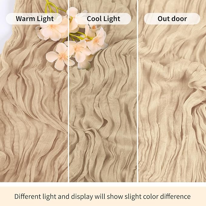 RealBox 3 Pack Beige Cheesecloth Table Runner 17x108 Inch Semi Sheer Boho Gauze Cheese Cloth Fabric Table Runners Table Decor for Wedding Party Baby Shower Birthday Home Decor Garden Farmhouse