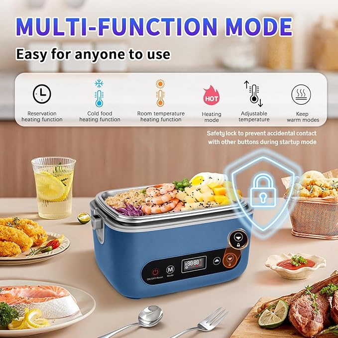 VYRALOFT Cordless Electric Lunch Box,24000mAh Battery Powered Self Heating Lunch Box,1.2L Portable Food Warmer With Removable Divider,Insulated Bag & Utensils,For Office & Outdoor Use