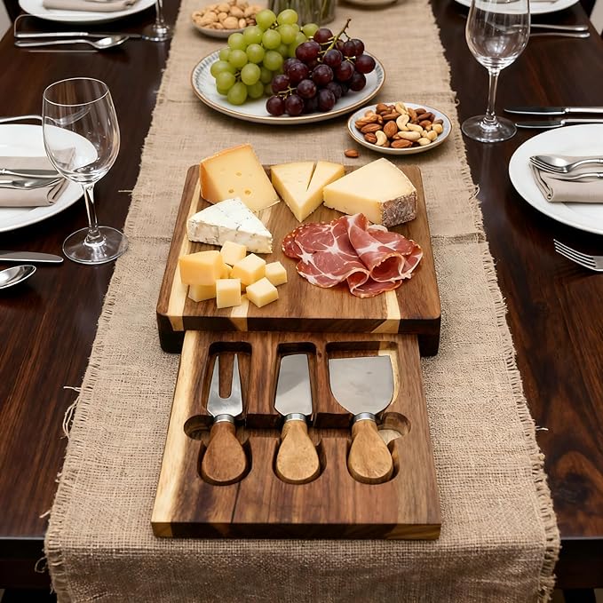 Garvee 3 Pack Cheese Board Set 9 x 7.9 in Cutting Board and Knife Set, Acacia Wood Charcuterie Board Sets, House Warming Gifts, New Home, Wedding Gifts